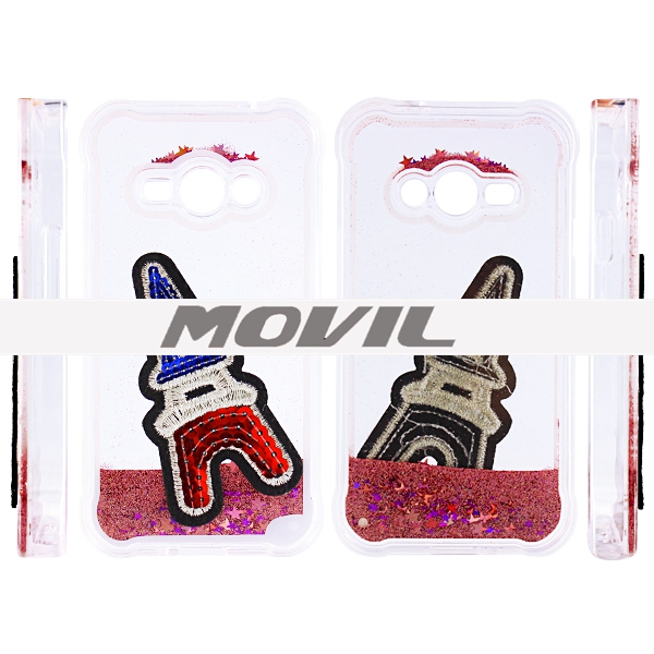 NP-2539 Funda líquido arenas movedizas con decoraciones para Samsung Galaxy J1-15